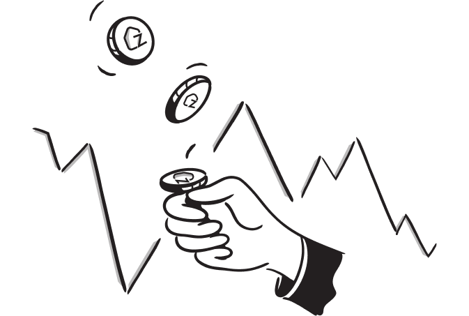 A hand flipping coins with the Zown logo in front of a chart, symbolizing financial opportunities and personalized rates with Zown
